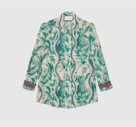 gucci shirts with the snakes on em|Snake print crêpe de Chine shirt .